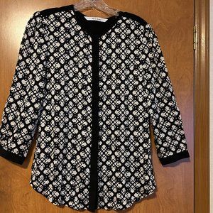 Womens ROBERT GRAHAM Sz S Black & White 3/4 Sleeve 100% Silk Top